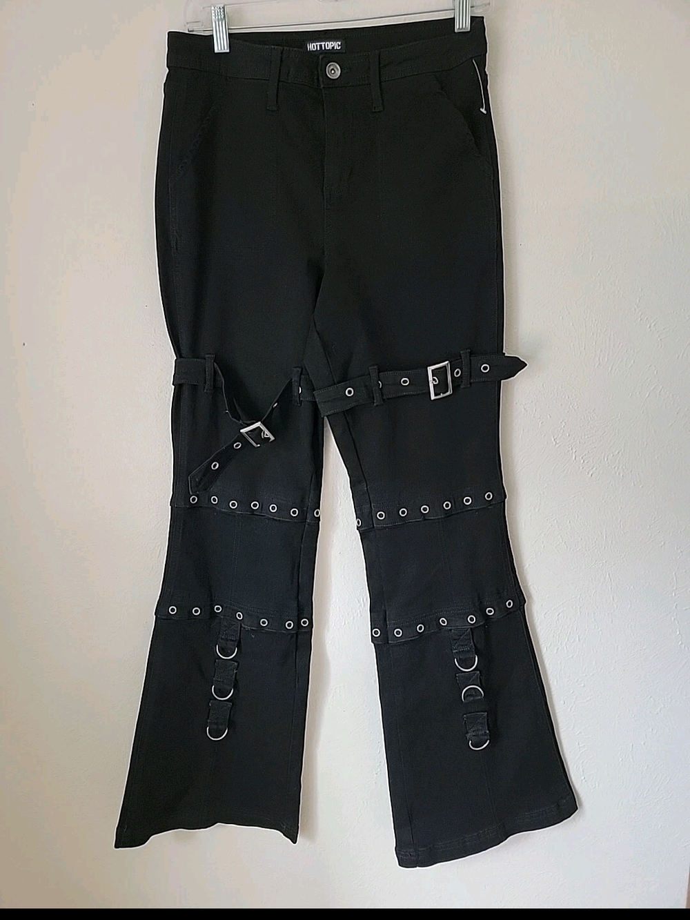 Hot Topic Gothic D Ring Strap Flare Pants Y2k